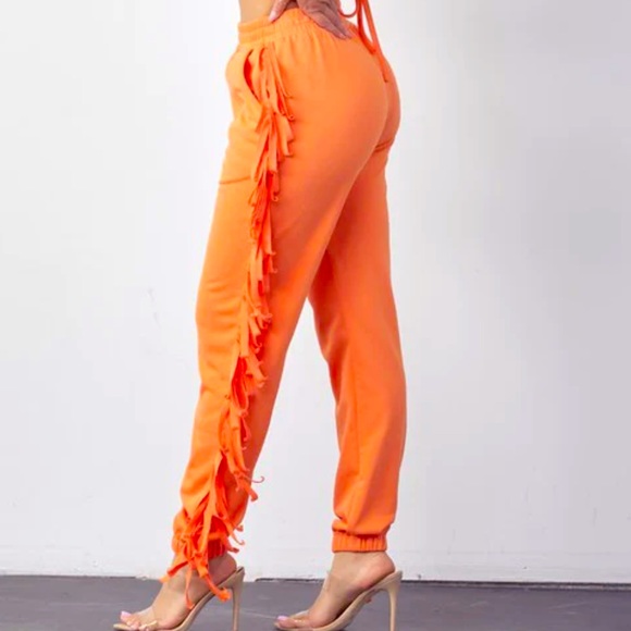Orange Fringe Joggers Size Medium - Picture 2 of 10